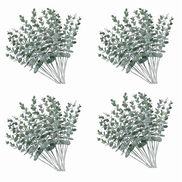 80 Piezas Tallos de Eucalipto Artificiales Hojas Falsas Ramas de Plantas de Eucalipto Verde Gris Falso Tallos para Boda