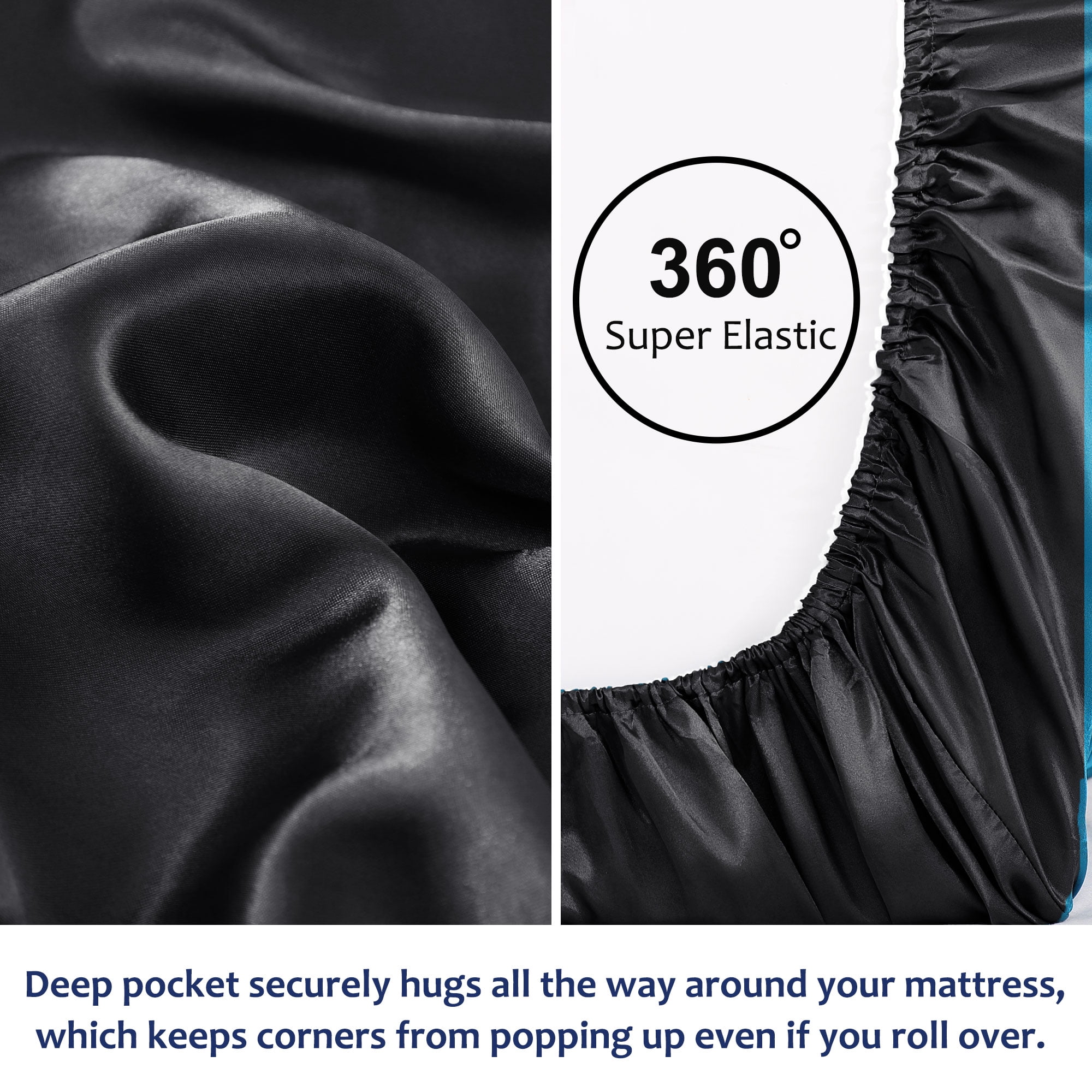 Unique Bargains 12" Large Pocket Satin Silk Fitted Sheet Twin Black