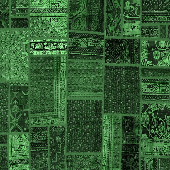 Ahgly Company Indoor Square Oriental Emerald Green Modern Area Rugs, 4' Square
