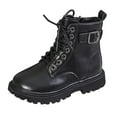 thumbnail image 2 of LYHao Girls Ankle Boots With Buckle Lace Up Design And Side Zipper For Autumn Winter Fashion Casual Wear Comfortable Durable Leather Upper Sole ,Girls Boots Sizes 2 Black(10-10.5 Years), 2 of 6