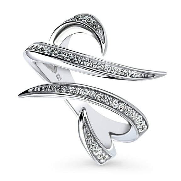 BERRICLE Sterling Silver Wave Cubic Zirconia CZ Cocktail Fashion Ring for Women, Rhodium Plated Size 7