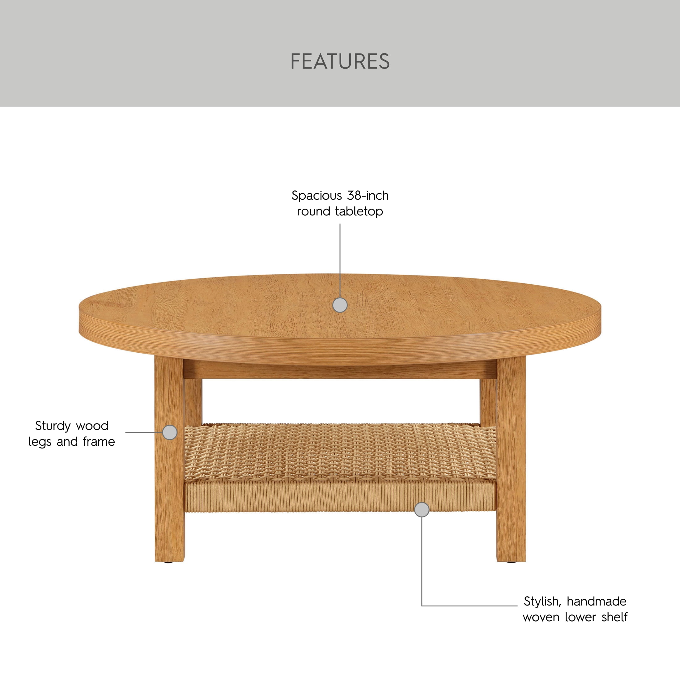 Better Homes & Gardens Vista Woven Coastal Coffee Table, Light Honey