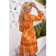 thumbnail image 1 of ABPHQTO Vestido Bohemio De Mujer Naranja Floral Latón Envejecido Abotonado, 1 of 5