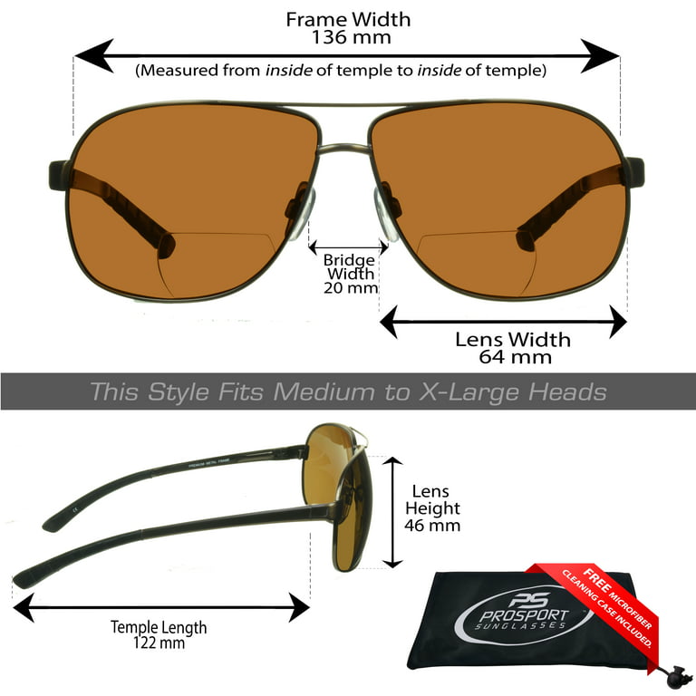 proSPORT 2.00 Polarized Bifocal Sunglasses Fishing Driving Square Aviator  Anti Glare Brown Lenses Metal Frame Spring Hinge Free Case Mens Fits Large  to Xlarge Heads 