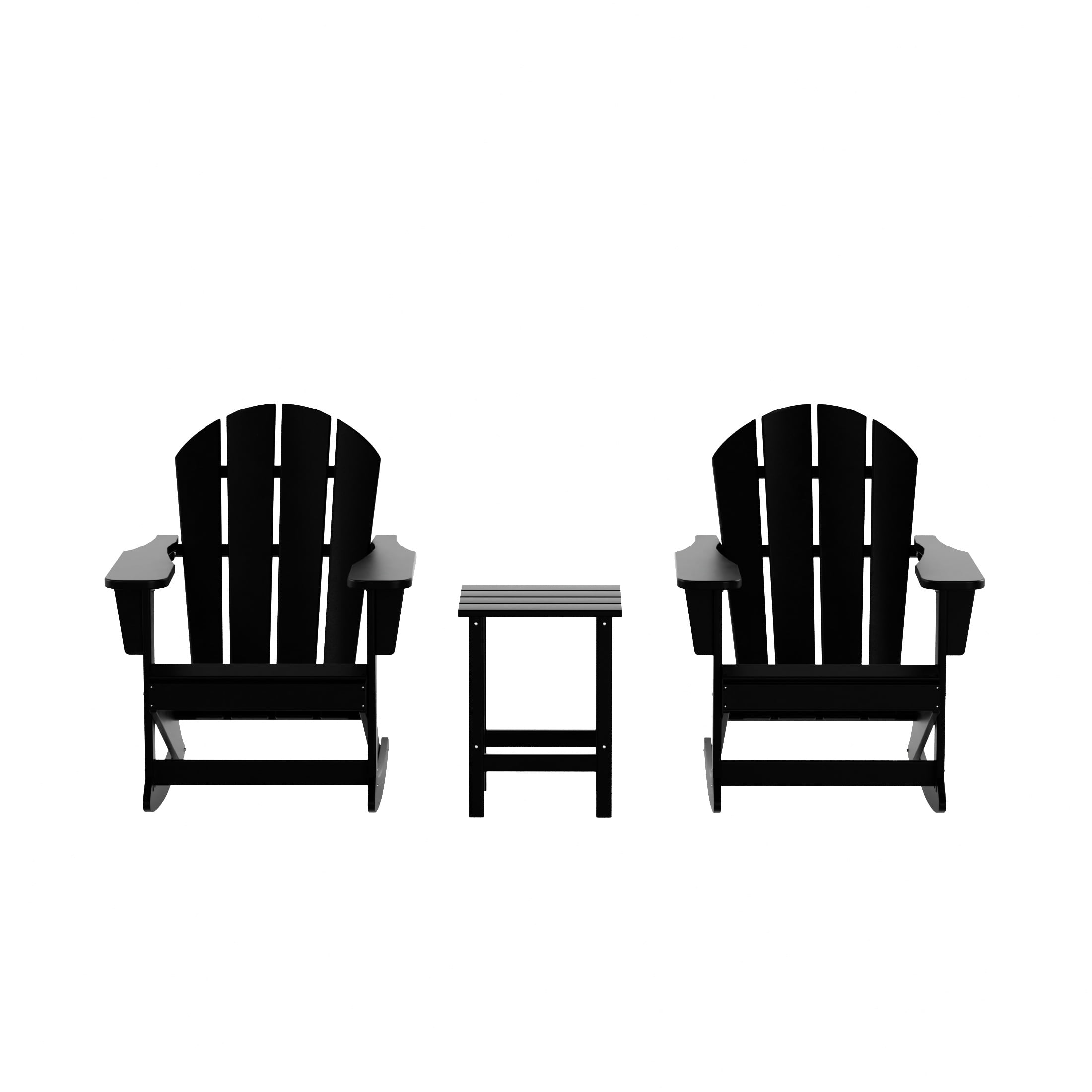 WestinTrends Malibu 3 Piece Outdoor Rocking Chair Set, All Weather Poly Lumber Porch Patio Adirondack Rocking Chair Set of 2 with Side Table, Black