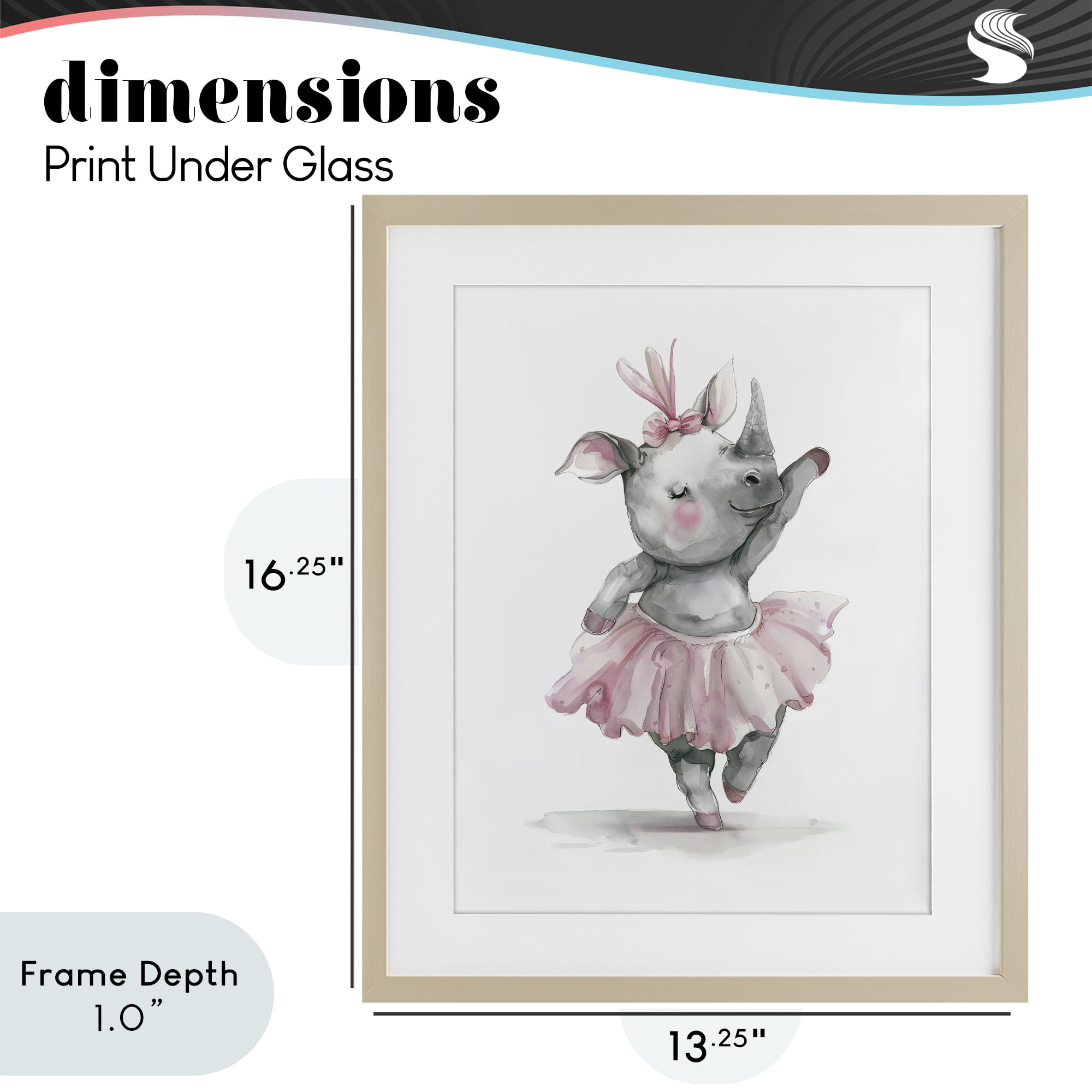 Stupell Industries Ballerina Rhino in Pink Tutu Birch Framed Print Under Glass, design by LSR Design Studio