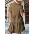 thumbnail image 4 of Womens Dresses 2025 Summer Spring V Neck Short Sleeve Casual A Line Flowy Swing Shift Dress Mini Dress Khaki L, 4 of 5