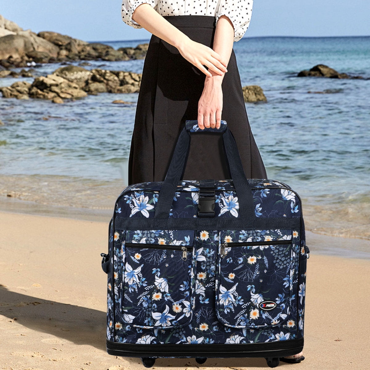 30in Expandable Foldable Suitcase 3Layer Foldable Rolling Luggage Large Wheeled Travel Bag for Home Storage Moving All Trip,EX30 Blue Lilies