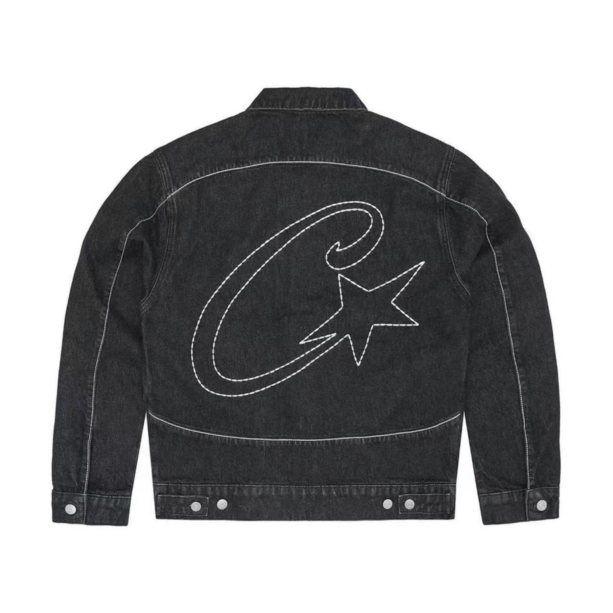 Corteiz Star Embroidered Denim Jacket - Vintage Washed Hip Corteiz Star Embroidered Denim Jacket - Vintage Washed Hip
