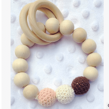 Baby Teethers Baby Bracelet Natural Wood Teething Ring Nursing Crochet Beads Toy 