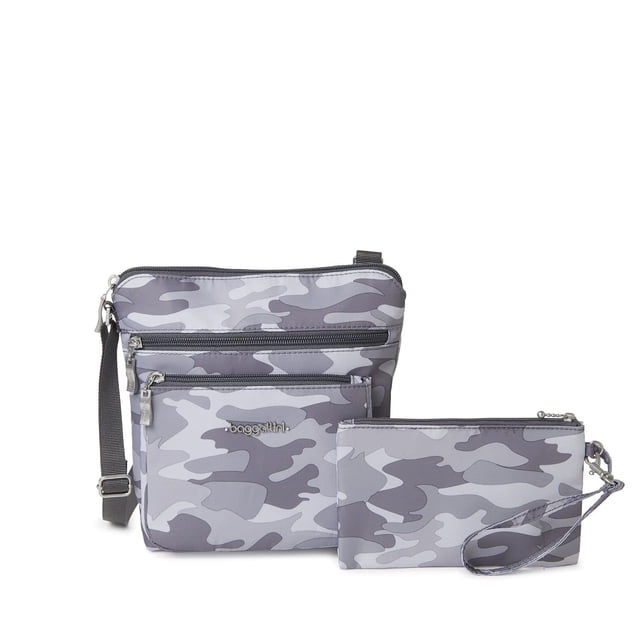 Bolso bandolera con bolsillo transparente Baggallini Camuflaje gris