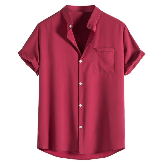 Birdeem Chemise Décontractée pour Homme à Manches Courtes à Col Montant Chemise Décontractée à Manches Courtes à Col Montant