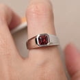 thumbnail image 4 of Simple wedding ring for men, asscher cut wide band with garnet cocktail ring, January birthstone, 4 of 4
