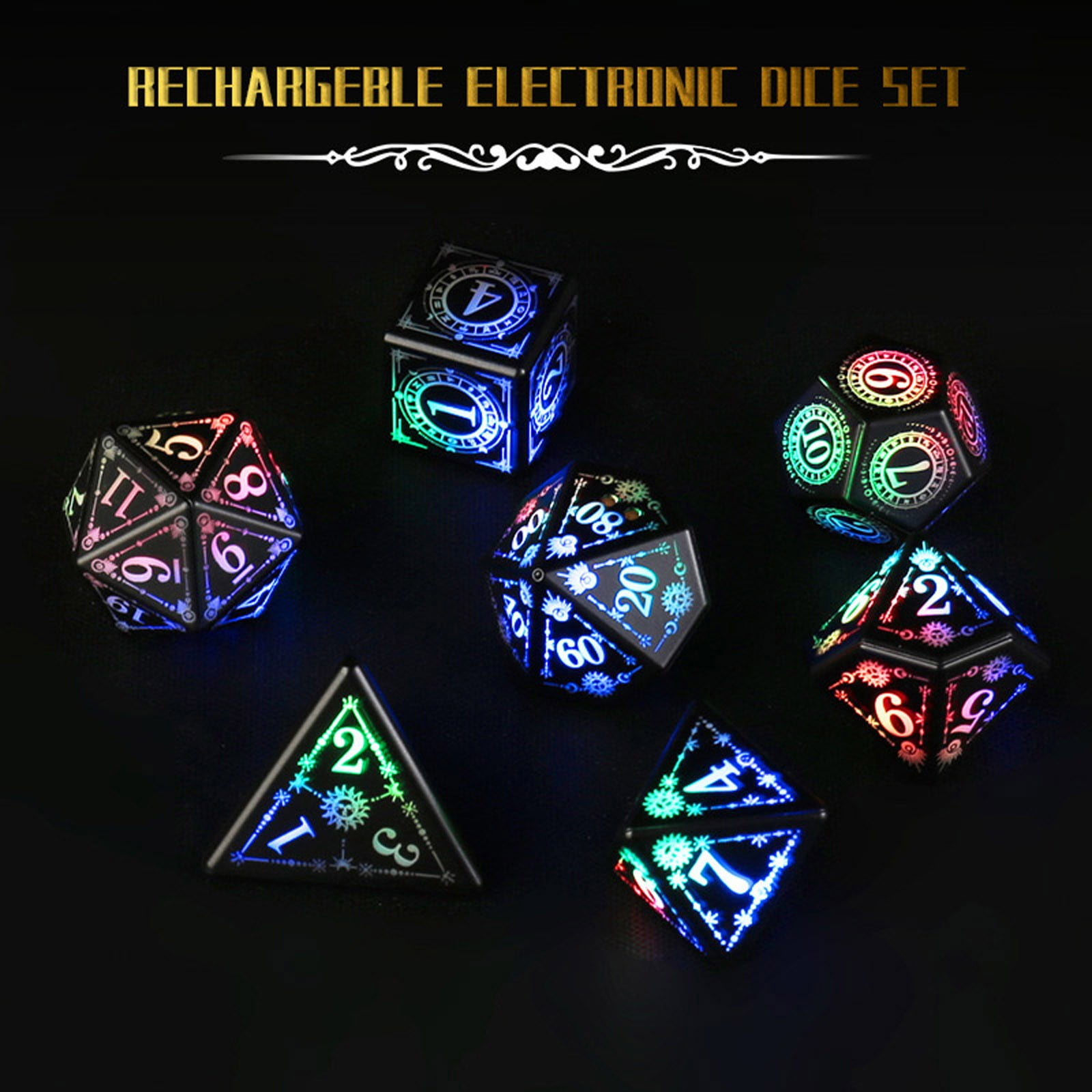 LED Dice Set D&D Rechargeable,Wireless Light up Dice Set DND Dice Set, Cool DND Dice with Charging Box Flicker Luminous Dice,Magic Dice Polyhedral Role Playing Dice for DND