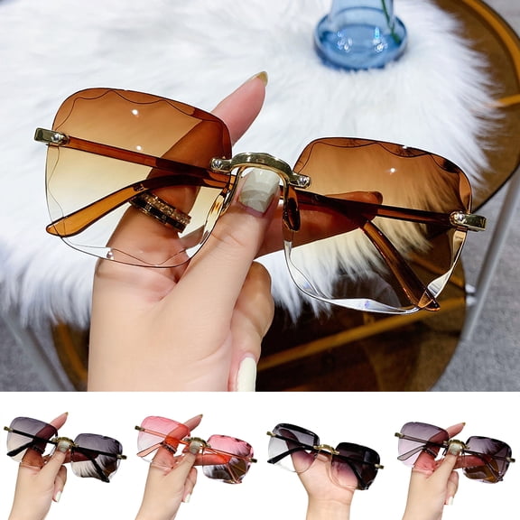 sunsanly Lady Sunglasses Eye Protection Rimless Gradient Color Sunscreen Anti-UV Decorative Outdoor Vacation Beach Sunglasses Eye Wear Accessories