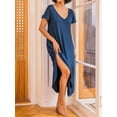 thumbnail image 2 of Avidlove Women Nightgowns Side Split Long Nightshirts Short Sleeve Soft Sleepwear V Neck Nightdress with Pockets, 2 of 7
