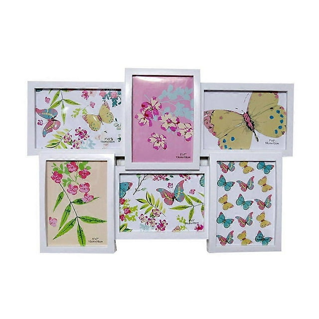Photo Frame Square PVC Picture Frame Selfie Gallery Collage Wall Hanging for 6x4 inch Photo 6 Photo Sockets Wall Mounting Design (White)