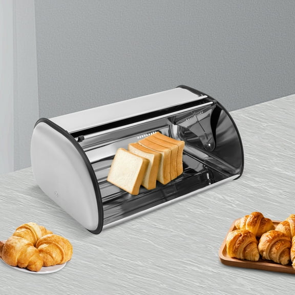 Stainless Steel Bread Box, Silver, Tabletop Bread Storage Container for Stores 17.1 X 10.6 X 7in