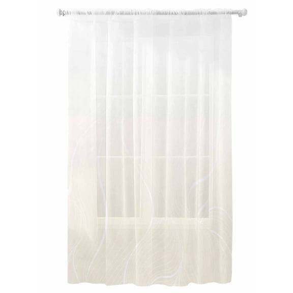 Sheer Curtains 96 Inches Long, Cream Geometric Semi Sheer Curtains Light Filtering Window Treatment, Modern White Stripe Abstract Distortion Art Privacy Voile Drapes for Living Room 52x96 Inch