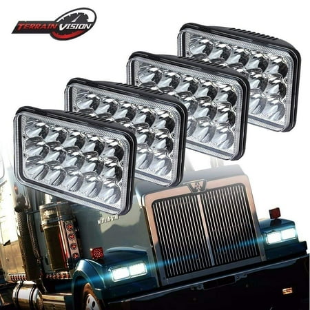 4Pcs Dot 4x6 Inch LED Headlights Rectangular Replacement H4651 H4652 H4656 H4666 H6545 For Peterbil Kenworth T800 T4000 Freightinger Ford Western Star Trucks Chevrolet C4500 C5500 Kodiak Isuzu NQR