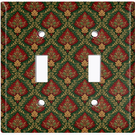 Metal Light Switch Wall Plate Outlet Cover (Printed Image of Festive Damask Pattern - Double Toggle)