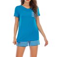 thumbnail image 2 of Sakmal Shorts Pant Pajamas Sets for Women Blue Short Sleeve Striped 2 Piece Comfy Ladies Sleepwear Plus Size, 2 of 7