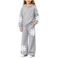 thumbnail image 2 of Spazoro Girls Hooded Sweatshirt Outfit with Kangaroo Pocket, Long Sleeve Floral Print Elastic Waist Warm 2 Piece Activewear Set for Daily Casual Wear Gray Size 4-5T, 2 of 7