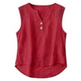 thumbnail image 2 of Cotton Linen Tank Tops for Women Hollow Out Sleeveless Embroidered Boho Tops V Neck Blouse Loose Beach Vacation Tops, Wine XL, 2 of 7