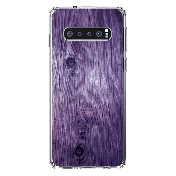 DistinctInk Clear Shockproof Hybrid Case for Samsung Galaxy S10  PLUS(6.4" Screen) - TPU Bumper, Acrylic Back, Tempered Glass Screen Protector - Purple Weathered Wood Grain Print - Printed Wood