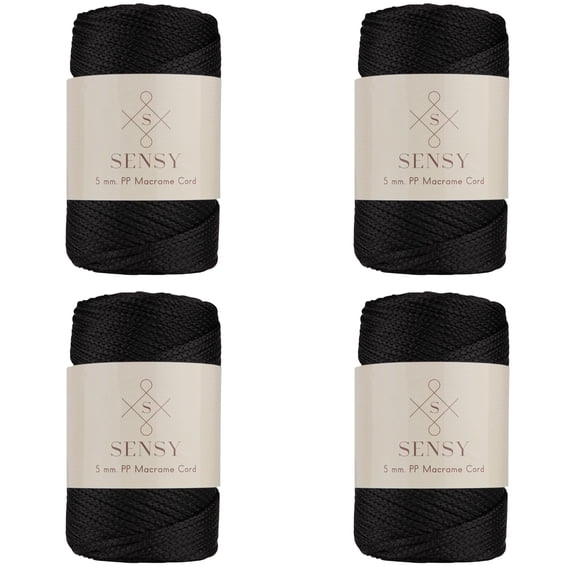 4 Skeins of Sensy Premium 5mm 104 Yards Polyester Rope 100% Polypropylene Cord Macrame Cord 5mm Crochet Bag Cord Macrame Rope Crochet Thread Gift for Knitter (Black)