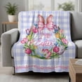 thumbnail image 2 of Happy Easter Blanket Soft Cozy Warm Throw Blanket for Couch, Plush Fuzzy Flannel Fleece Blankets for Sofa, Rabbits Bows Spring Tulips Eggs Purple Plaid Bed Blankets Lightweight Gifts for Men, 50"x80", 2 of 9