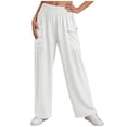 thumbnail image 2 of ZHYou No Boundarie Womens High Waisted Wide Leg Cargo Pants with Pockets Stretch Elastic Waist Loose Fit Casual Summer Pull On Pants White Size 2XL, 2 of 7