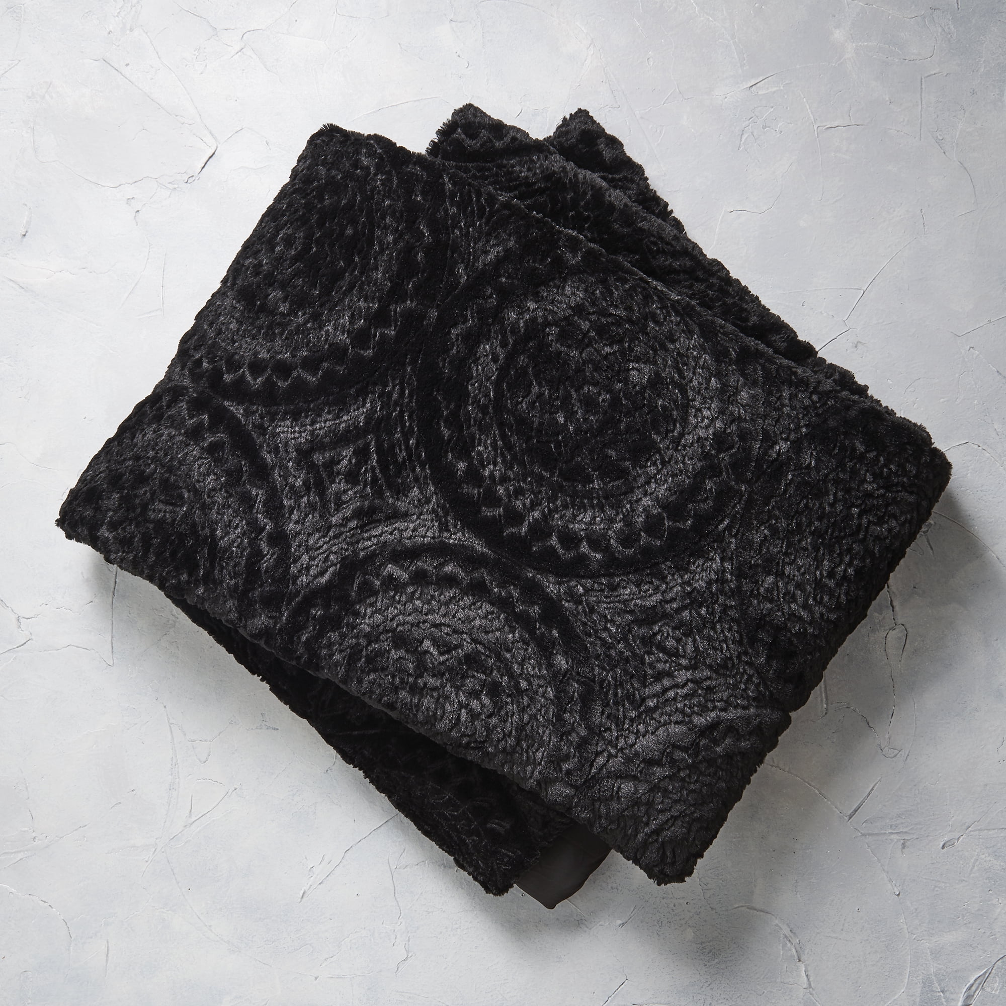 Better Homes & Gardens 3-Piece Black Embroidered Faux Fur Comforter Set, King