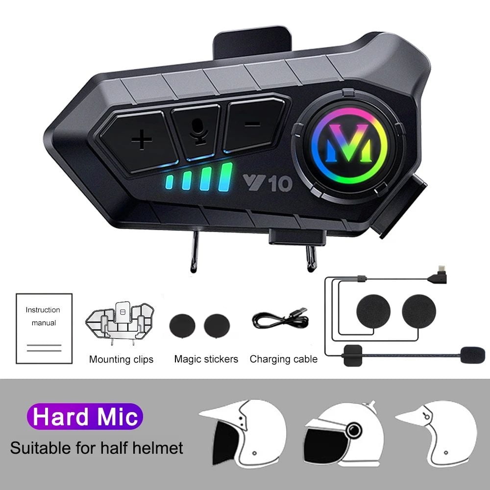 Y10 Wireless Bluetooth5.3 Motorcycle Helmet Headset Handsfree Call Kit Waterproof Music Player Speaker Earphone