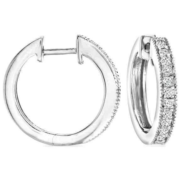 Pure Collection by Ross-Simons 0.25 ct. t.w. Diamond Hoop Earrings With Beaded Edge in Sterling Silver, Women's, Adult
