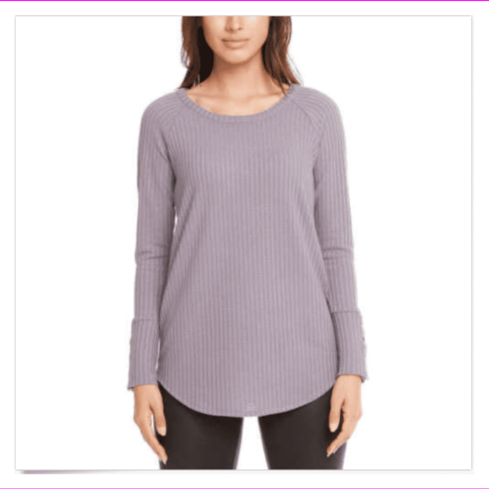 Chaser - Chaser Women round neck Long Sleeve Waffle Thermal tunic sweater Top M/Wisteria 