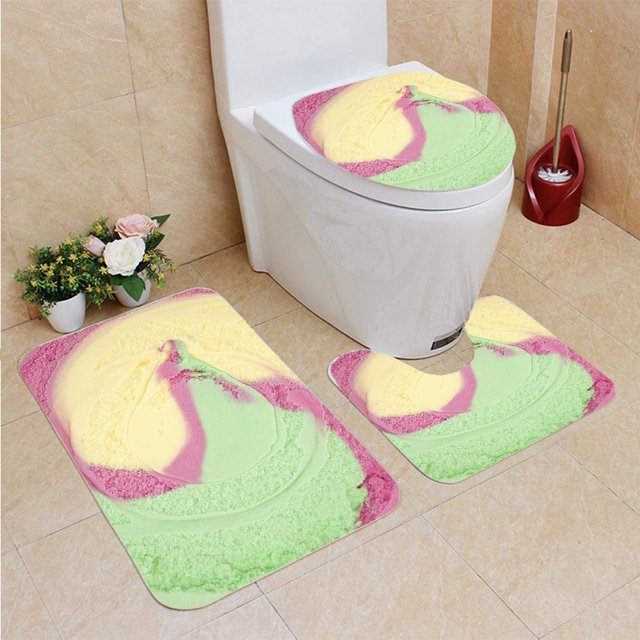 ABPHQTO Helado Juego de alfombras de baño de 3 piezas Alfombra de baño Alfombra de contorno y tapa de inodoro