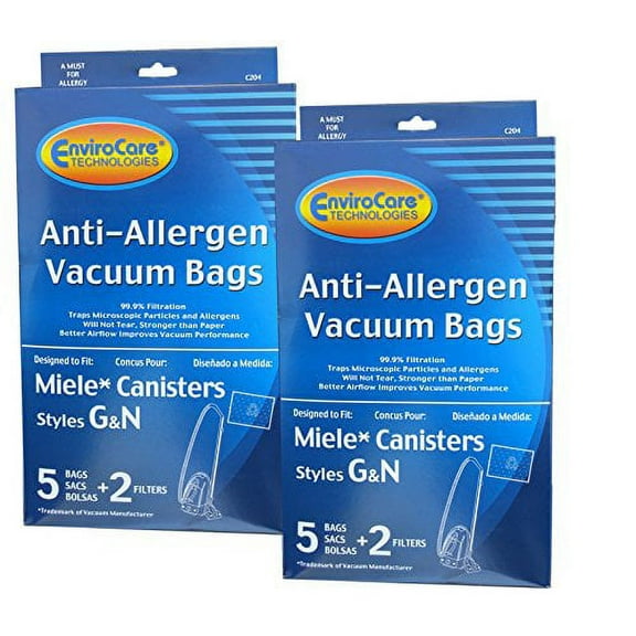 2 Pkgs Miele Style G/N Plasatic Collar Allergen Canister Vacuum Bags