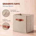 thumbnail image 3 of GRANNY SAYS Cube Storage Bins with Leather Handles, 11 Inch Collapsible Fabric Storage Bins for Closet Organization, Clothing Storage Bins for Shelves, 6-Pack, Khai, 3 of 7