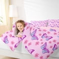 thumbnail image 4 of Homewish Dreamy Pink Butterfly Queen Comforter Set for Kids, Kawaii Cartoon Animal Bedding Sets, Cherry Blossoms Reversible Bedding Comforter Set, Lightweight Room Decor, 3pcs, 4 of 8