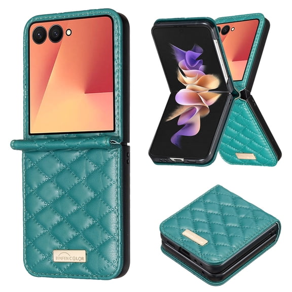 Decase for Samsung Galaxy Z Flip8 Case, Quilted PU Leather Shockproof Full Body Protective Flip Phone Cover, Slim Anti-Scratch Folding Case, Green