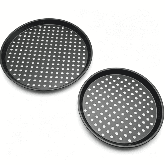 Yilush  Nonstick 12.6” Pizza Pan - Set of 2 - Pizza Trays for Oven, Perforated Round Pizza Pan, Carbon Steel Baking Pan, Homemade, Frozen & Leftover Slices