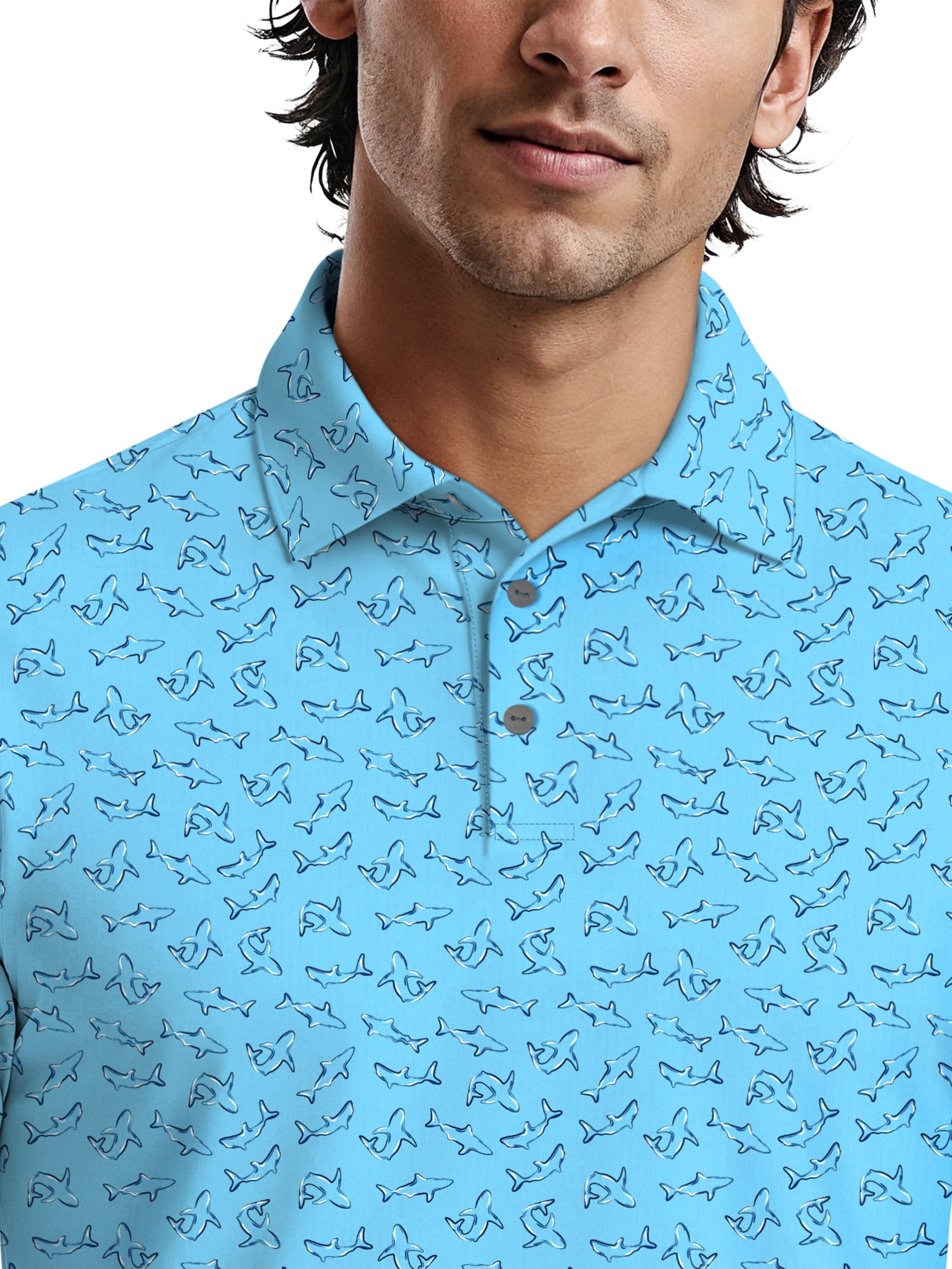 Ben Hogan Men's & Big Men's Performance Shark Print Short Sleeve Polo Shirt, Sizes S-5XL