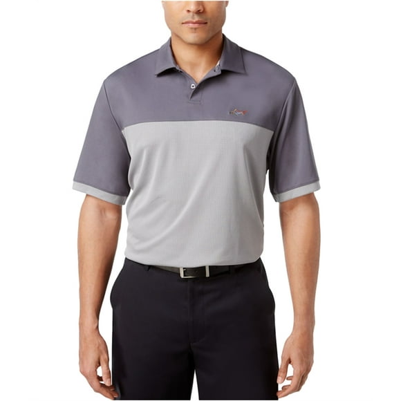 Greg Norman Mens Two Tone Embossed Rugby Polo Shirt, Grey, Small