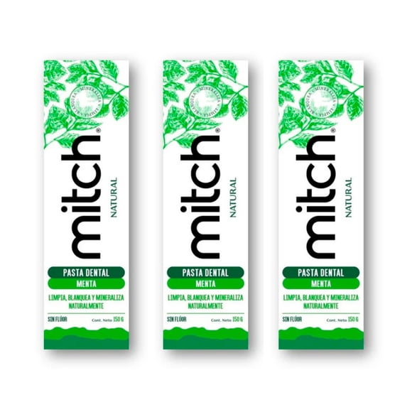 3 Pack Pasta Dental Mitch Sin Fluor 100% Natural Sabor Menta