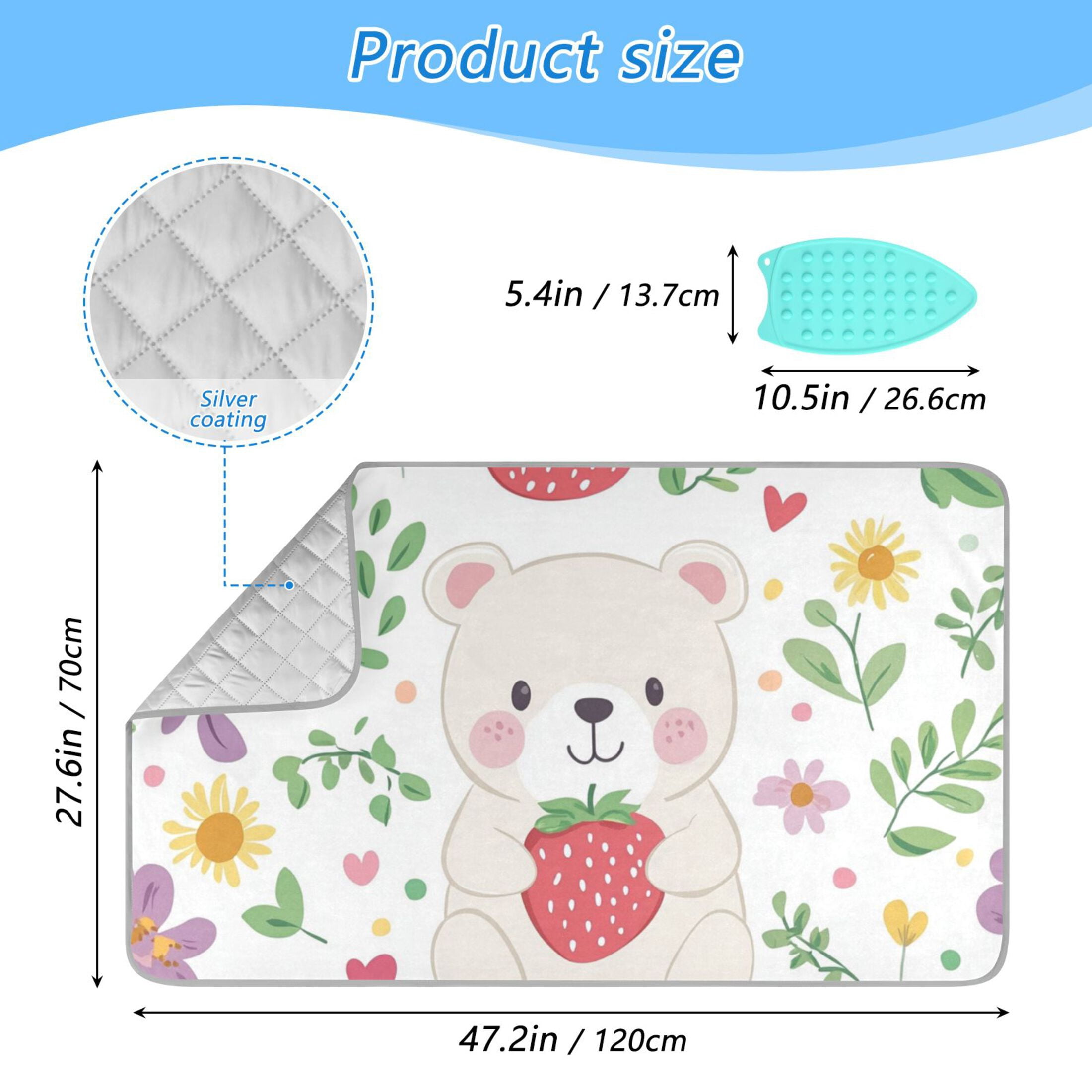 Cute White Bear Holds Strawberries Flowers Ironing Mat Blanket Portable Travel Ironing Pad Heat Resistant Pad 47.2" x 27.6”