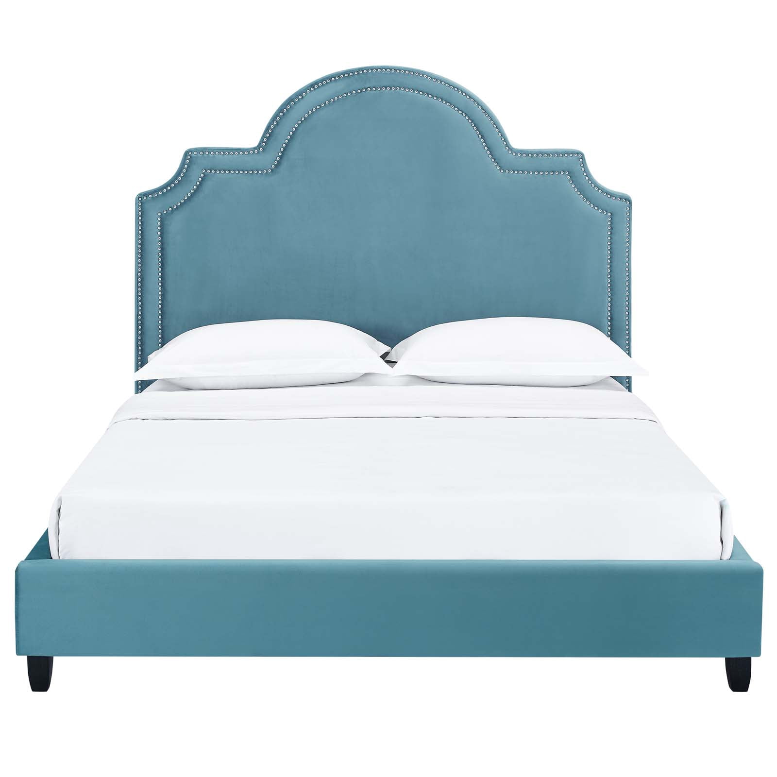 Modern Contemporary Urban Design Bedroom Queen Size Platform Bed Frame, Velvet Fabric, Blue