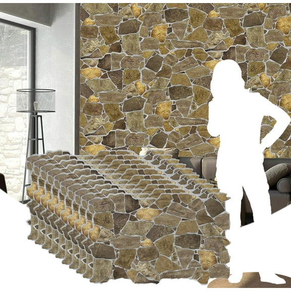 Dundee Deco's Brown Faux Stone PVC 3D Wall Panel, 3.2 ft X 2.1 ft (98cm X 63cm), Pack of 10, Interior Design Wall Paneling Decor, Total Coverage 67 sq. ft. (6.2 sq. m)