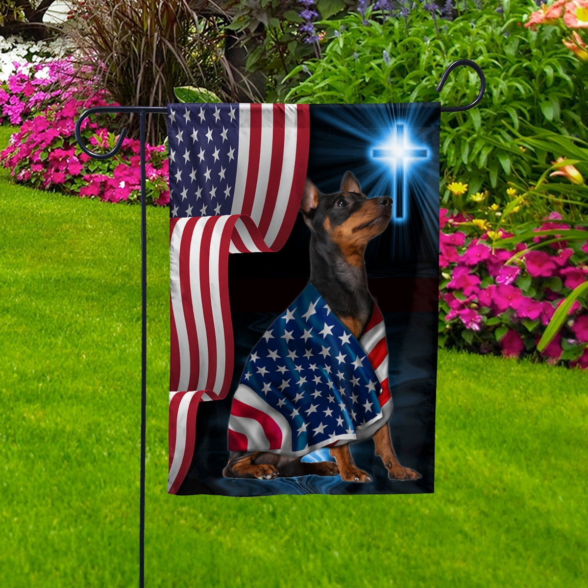 American Flag Doberman Pinscher Dog Wearing Flag American Patriot Patriotic 4th of july House Flag, Double-Sided Decorative Outdoor Flag, Patriotic Polyester Yard Flag 29.5 x 39.5 in