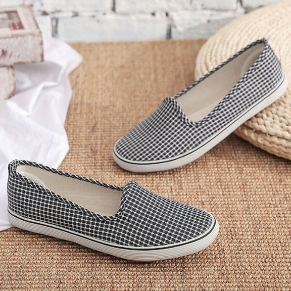 Quaouag Women's Ventilated Casual Round Toe Slip-On Shoes | Comfy Lightweight Walking Flats with Non-Slip Sole